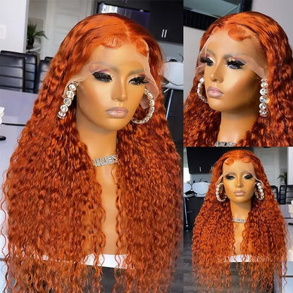 Orange Ginger Lace Front Wig Human Hair 30 Inch Curly Lace Front Human Hair Wig Deep Wave 13X4 13X6 Hd Lace Frontal Wigs