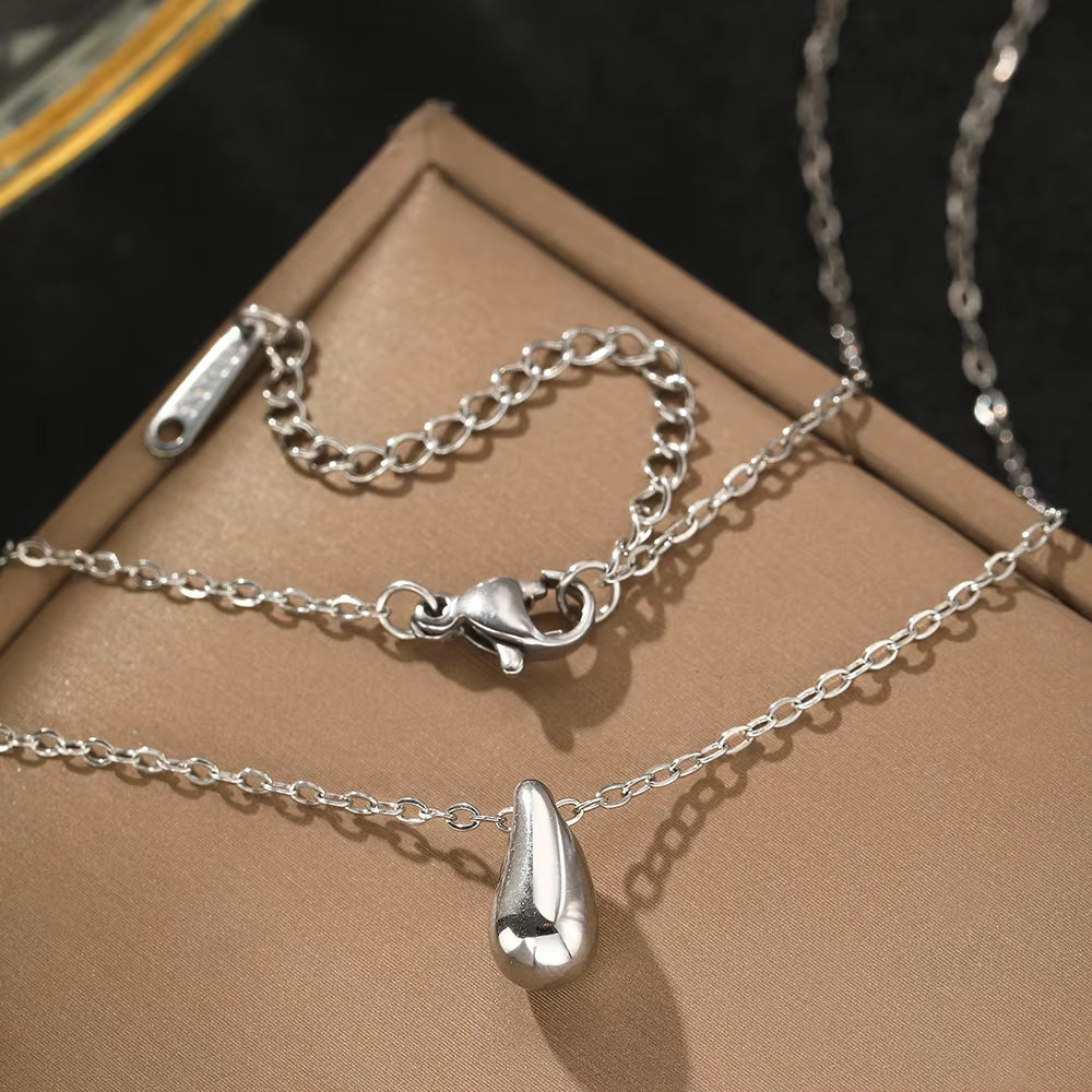 Stainless Steel Necklaces Minimalist Small Drop Pendant Chain Elegant Dainty Necklace for Women Jewelry Everyday Wear Gifts New