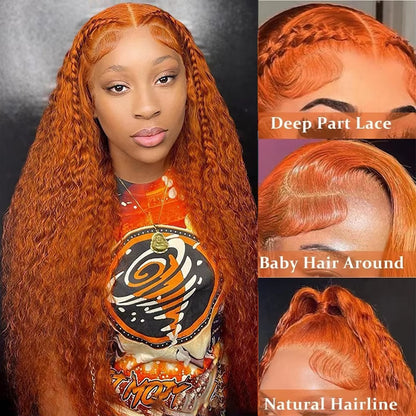 Orange Ginger Lace Front Wig Human Hair 30 Inch Curly Lace Front Human Hair Wig Deep Wave 13X4 13X6 Hd Lace Frontal Wigs