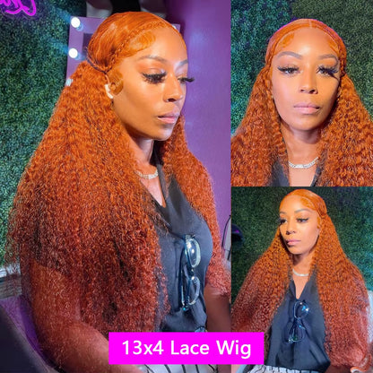 Orange Ginger Lace Front Wig Human Hair 30 Inch Curly Lace Front Human Hair Wig Deep Wave 13X4 13X6 Hd Lace Frontal Wigs