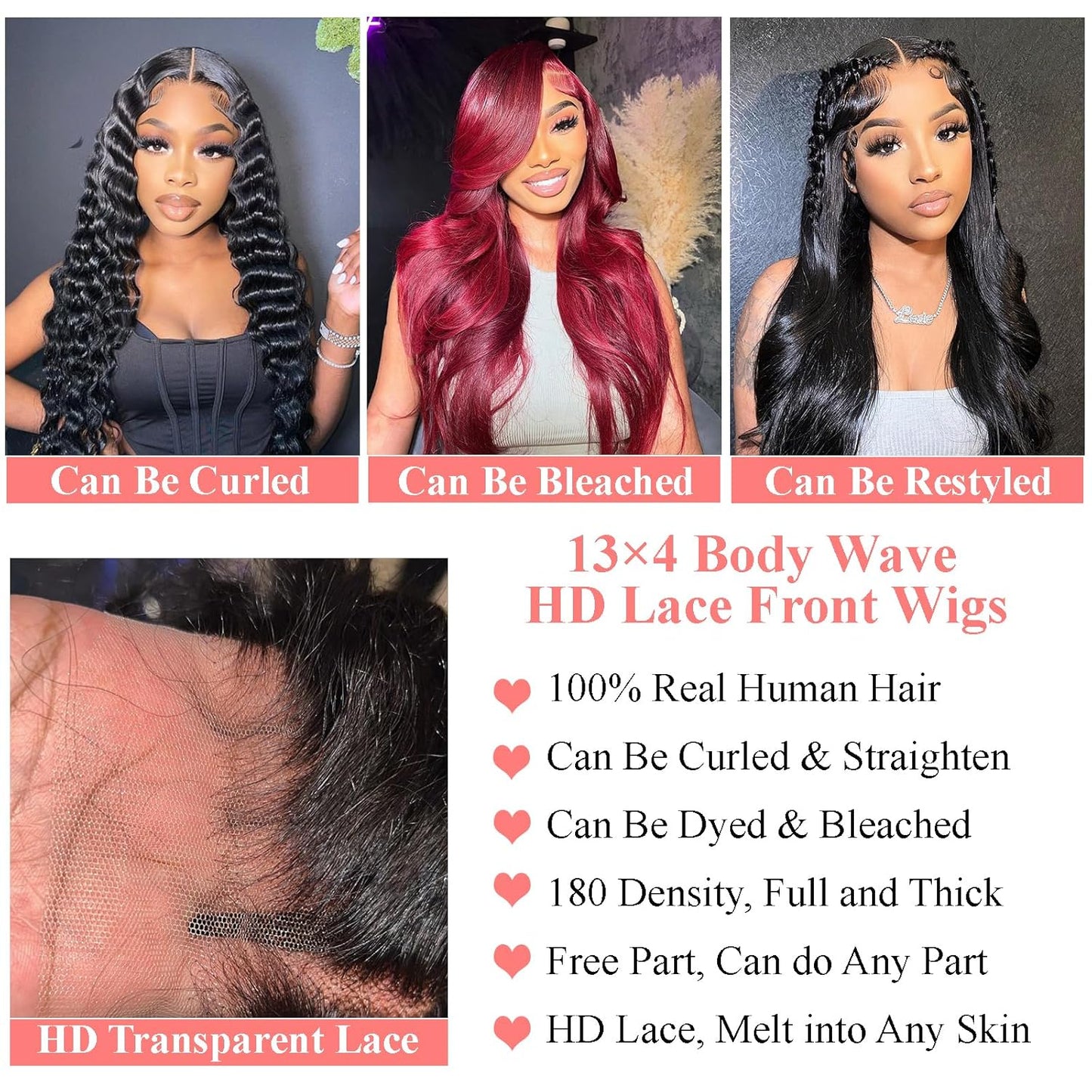 Body Wave Lace Front Wigs Human Hair 13X4 HD Lace Wigs Human Hair Pre Plucked Hairline with Baby Hair 180% Density Brazilian Virgin Human Hair Wigs for Black Women Glueless Lace Front Wigs 28 Inch